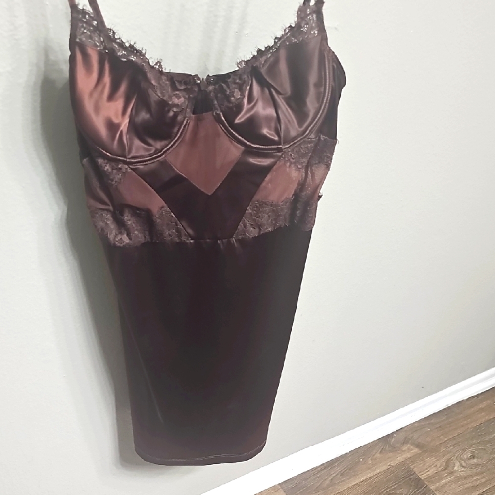 Fashion Nova Brown Lace Trim Chemise